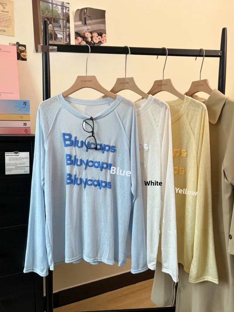 Vestibilità ampia Estate New Lazy Sle Stampato Sottile Lungo Sve Protezione solare da donna irt Coreano Sle rotondo Ne T-shirt di media lunghezza