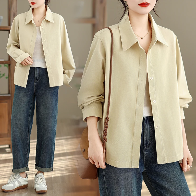 

Весенне-осенний кардиган из чистого хлопка для женщин: свободный крой, стройнящий силуэт, на пуговицах, повседневный, стандартная длина рукава