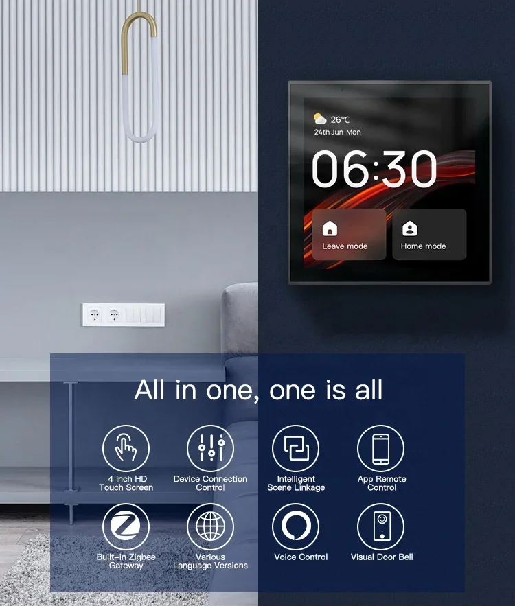 2024 new arrival 4 inch touch screen display Smart home Zigbee system with alexa voice control function