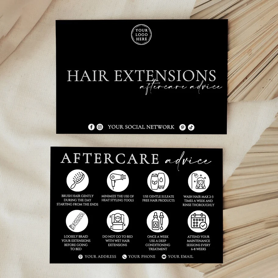 Custom Hair Extensions Aftercare Card Printable Hair Extension Care Card for Hair Salon Care Instructions