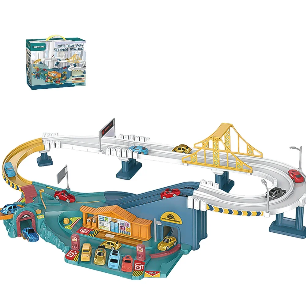 Electric Rail Car 6 Layer Building Parking Lot Adventure Racing Rail Car Toys Children Brain Mechanical Interactive Rail Gifts