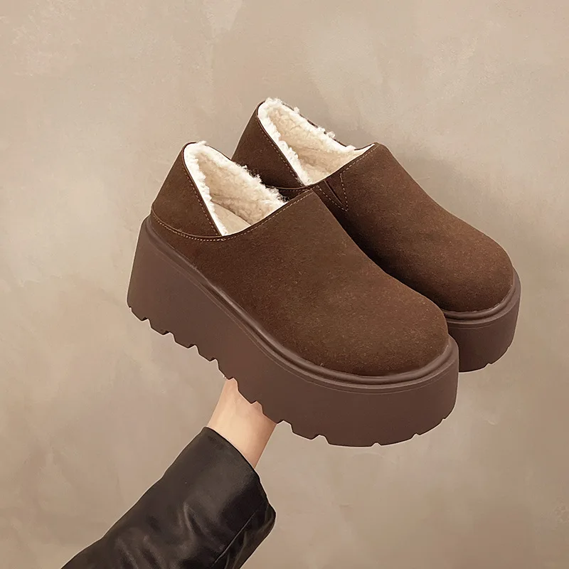 Women's Platform Shoes Fashion Suede Casual Shoes Plush Warm Cotton Shoe Comfort Slip on Loafers 2025New Winter Boots for Women