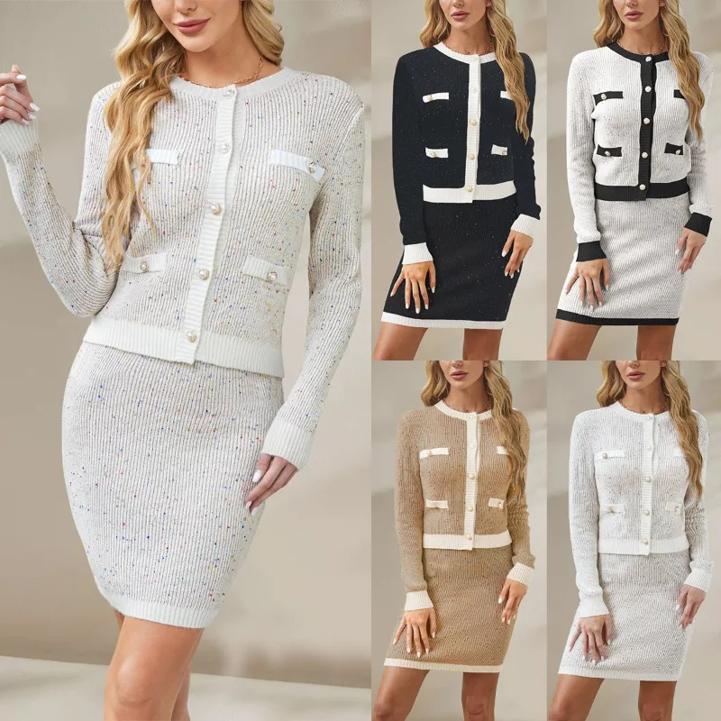 

New 2025 Fall/Winter Hot Knitted Cardigan Pocket Button Small Fragrance Set European and American Clothing