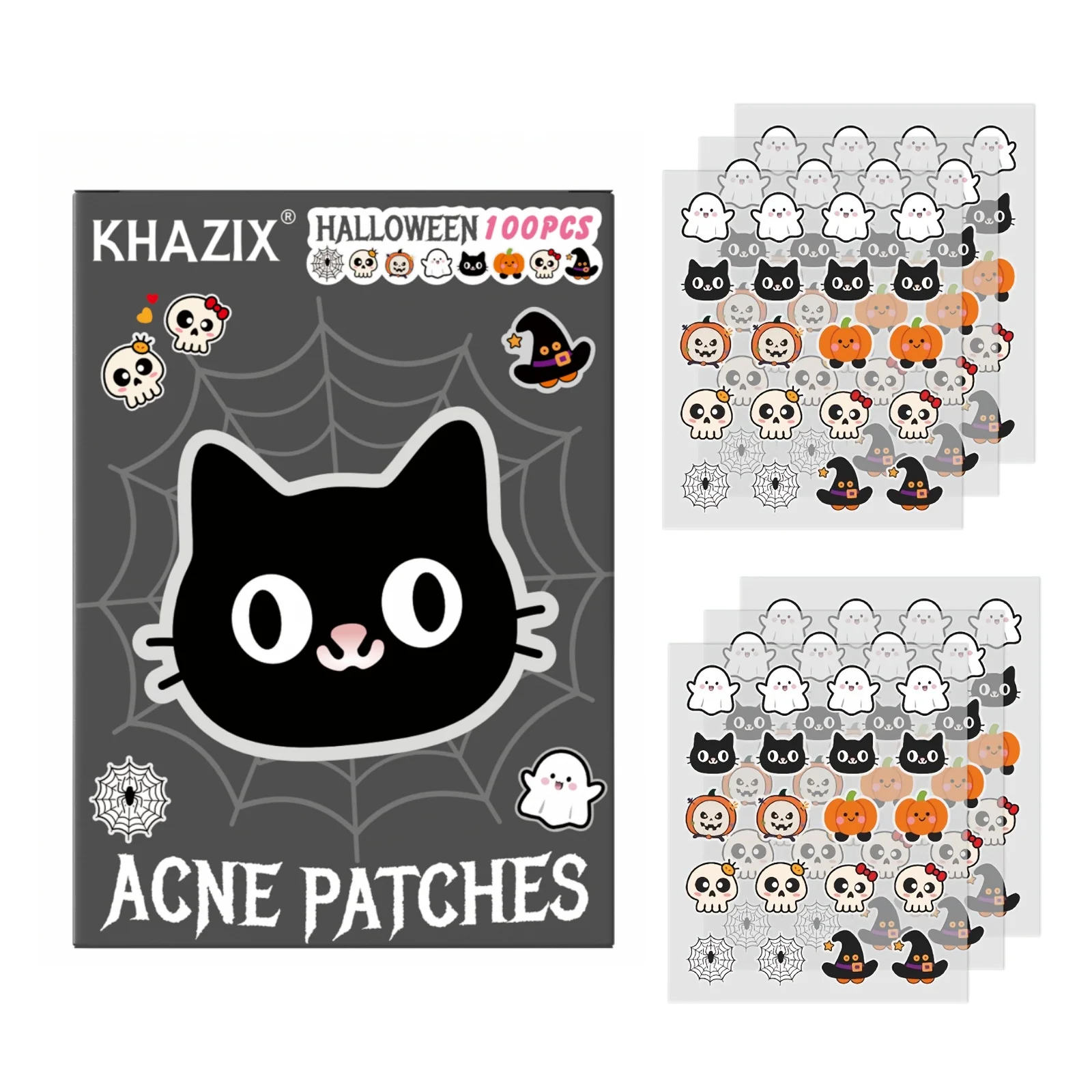 Halloween-Box-Set, festliche Atmosphäre, Akne-Abdeckungsaufkleber, Halloween-Kürbis-Element, Akne-Reinigungsaufkleber, reinigen Sie die Haut und