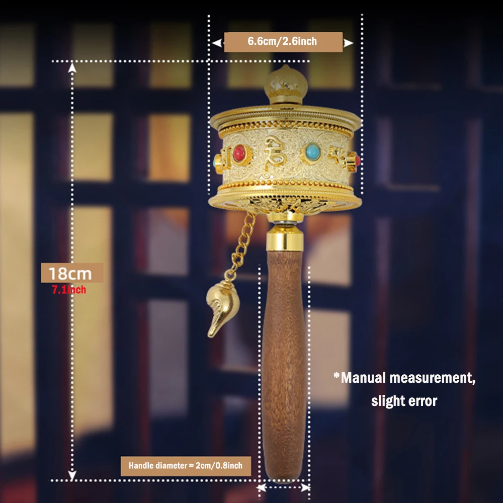 Large Hand Cranked Prayer Wheel, Tibetan Six-Character Mantra Rotating Tube, Double Bearing Rotating Wheel, Buddhist Ornament