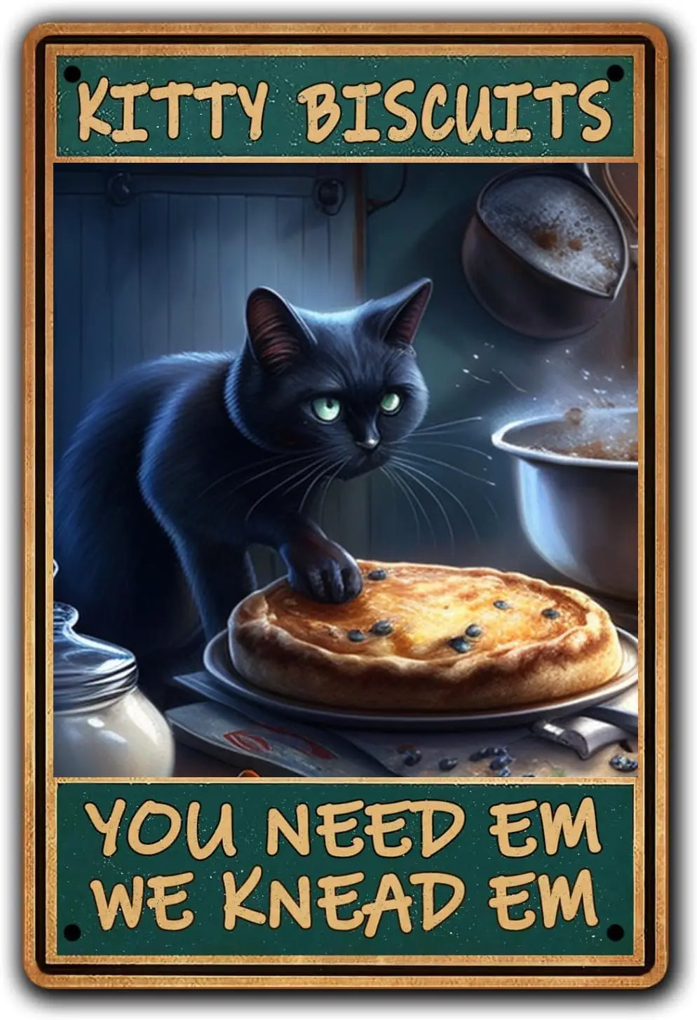 Cat Metal Signs,Kitty Biscuits You Need Em We Knead Em Retro Decor,Gift For Cat Enthusiasts,Tin Sign for Kitchen/Home/Classroom