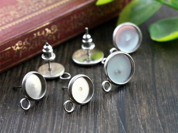 (Nigdy nie znikną) 6mm 8mm i 10mm 20 sztuk/partia kolczyki ze stali nierdzewnej, kolczyki puste/Base,Fit 8mm i 10mm szklane kaboszony — zdjęcie 4