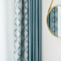 1PC Nordic Modern Linen Blackout Curtains for Living Dining Room Bedroom Customize Stitching Blue Window Smiple Curtains Door