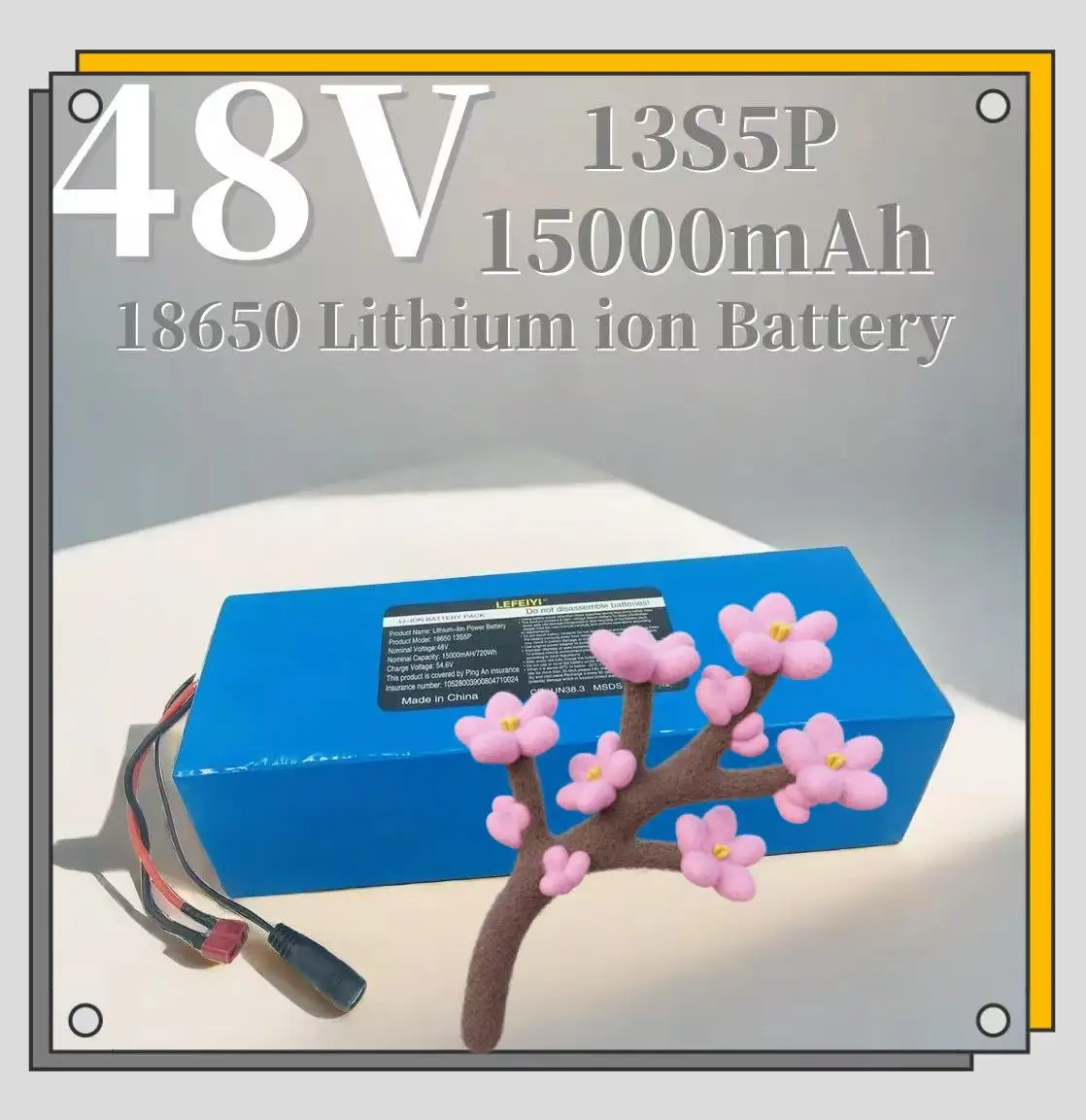 

13S5P 48V 15Ah 18650 Lithium Battery Pack 1000W for Electric Commuting Devices with 54.6V 2A Charger