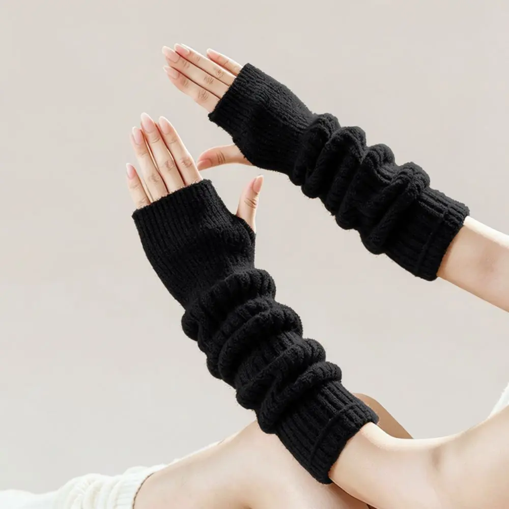 For For MEETSUNNY Knitted Arm Warmers Winter Long Fingerless Gloves Women Soft Plush Sleeve Covers Thermal Hand Warmers