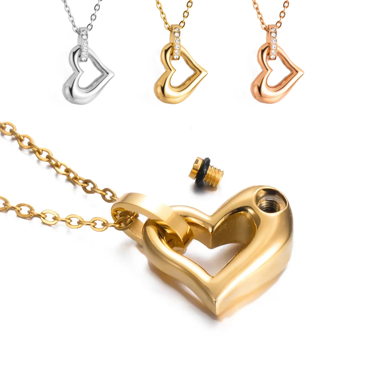 Heart Urn Necklace for Pet/Human Ashes Stainless Steel Love Pendant Inlay Rhinestone Cremation Keepsake Jewelry Gift for Women