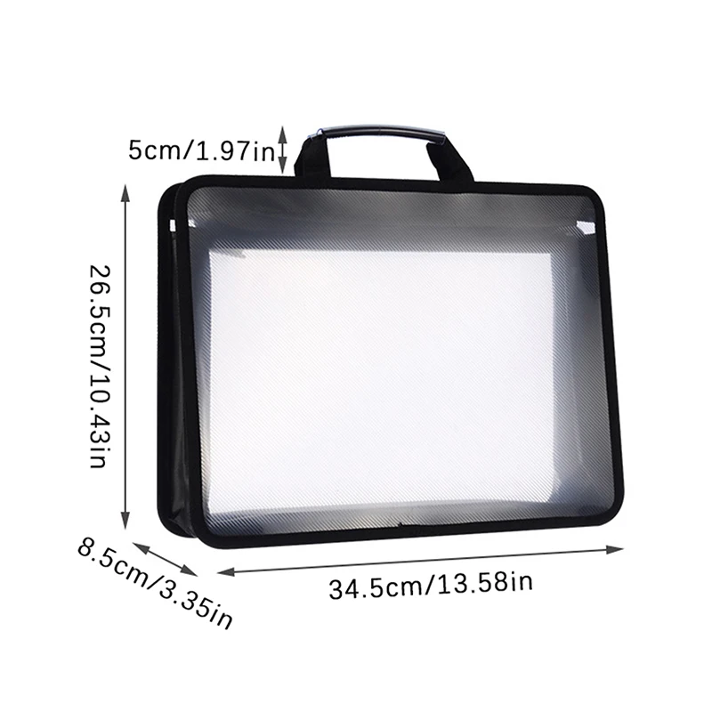 Transparent A4 File Handbag Large Capacity Waterproof Documents Students Business Portable Double Layer Zipper Storage Bags