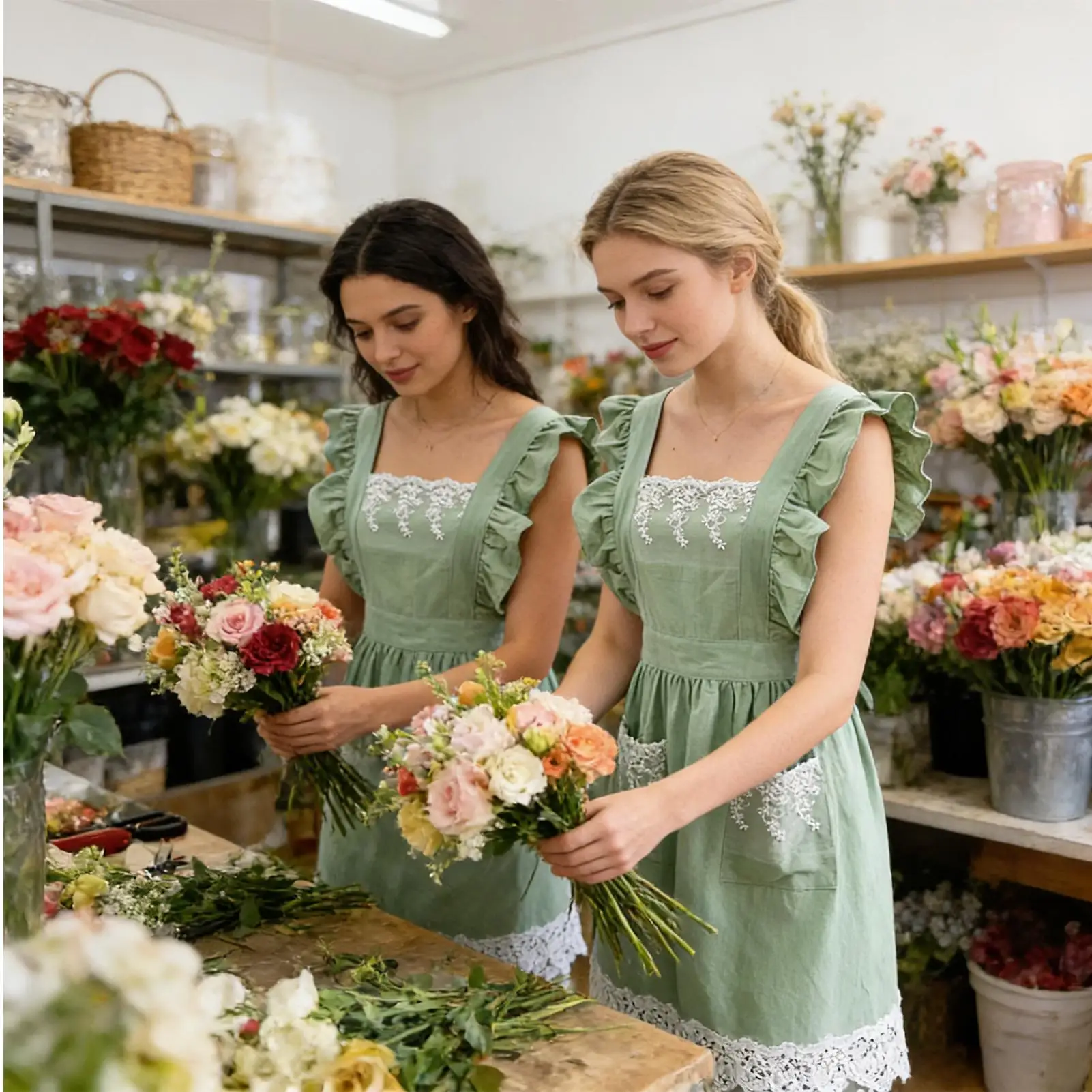 

Хлопковый фартук с кружевными оборками и карманами, регулируемый, для женщин, для садоводства, кухни, приготовления пищи, выпечки, уборки и работы