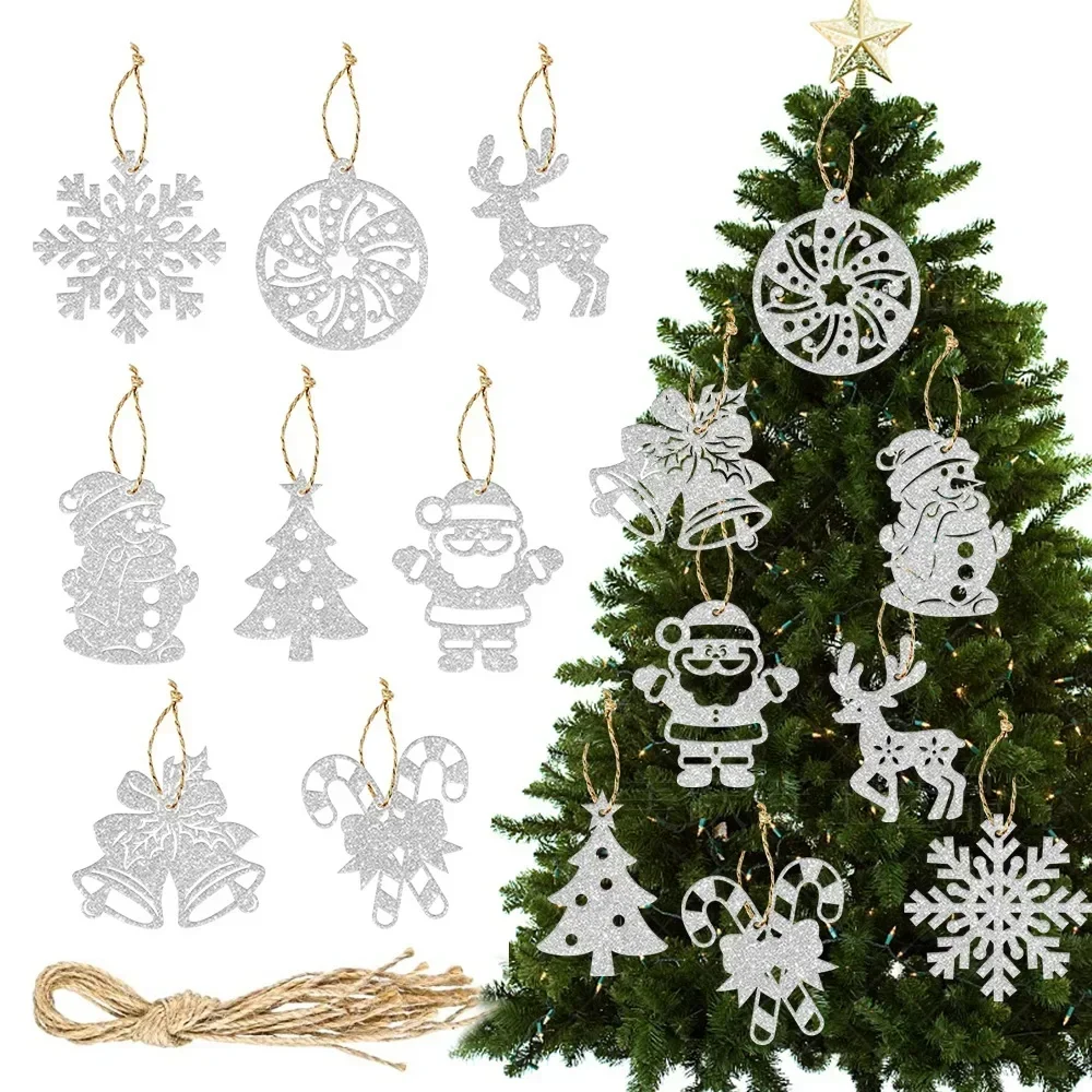 8pcs/Set Christmas Glitter Snowflake Strings Christmas Tree Hanging Pendant Ornaments Decoration New Year Party Decor Supplies