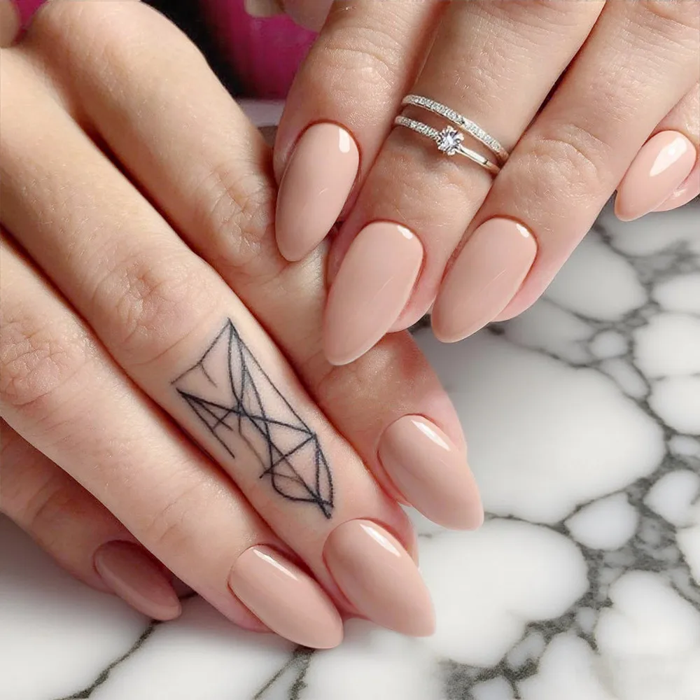 

48Pcs Press On Fake Nail Shiny Natural Woman Acrylic False Nails DIY Short Stiletto Shaped Full Cover Finger Tip Manicure Tool