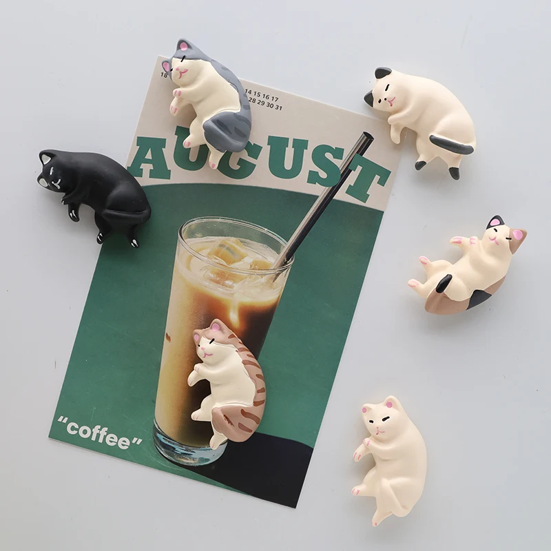 6 Stück/Set Niedliche Cartoon Schlafende Katzen Haustier-Katzen-Kühlschrankmagnete Starke Magnetische Aufkleber für Kühlschrank Basteln Heim Original-Dekoration