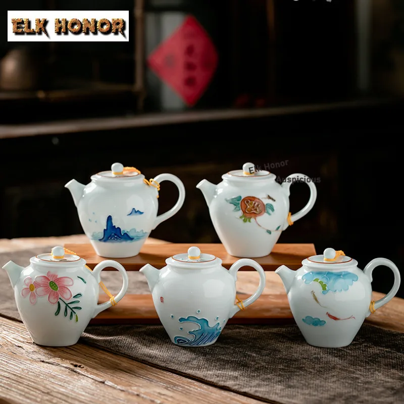 170ml Beautiful Pile Carving Drawe Ceramic Teapot Luxury Tea Infuser Pot Tea Maker Kettle with Ball Hole Flower Tea Cha Craft