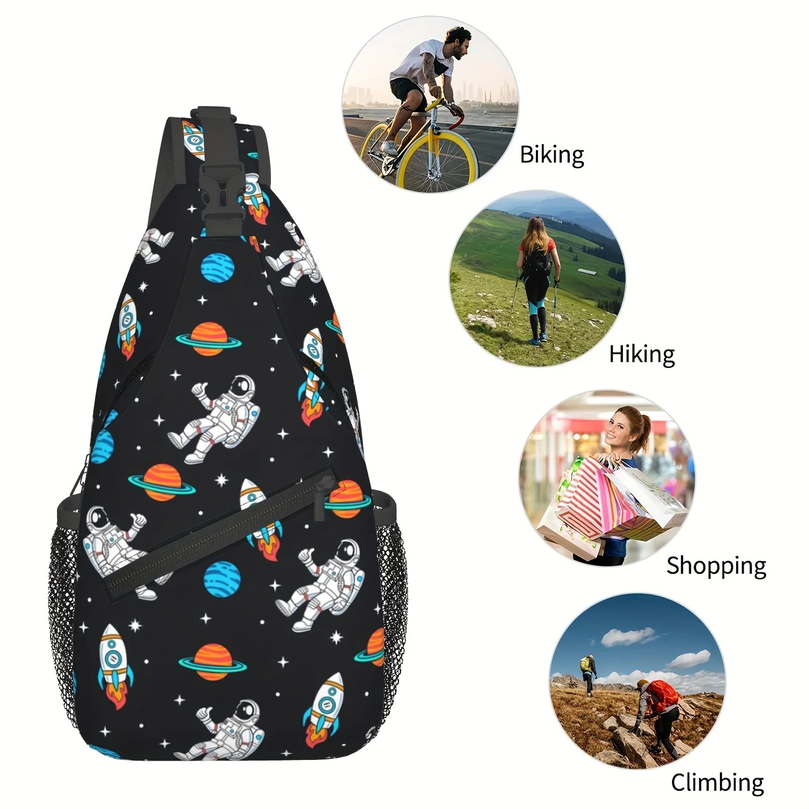1pc Men's Space Explorer Sling Bag Adjustable Large Capacity Crossbody with Galaxy Astronaut Print Durable Polyester for Outdoor