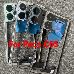 New For Xiaomi Poco C65 Middle Frame Front Bezel Back Housing Case Mid Plate Replacement