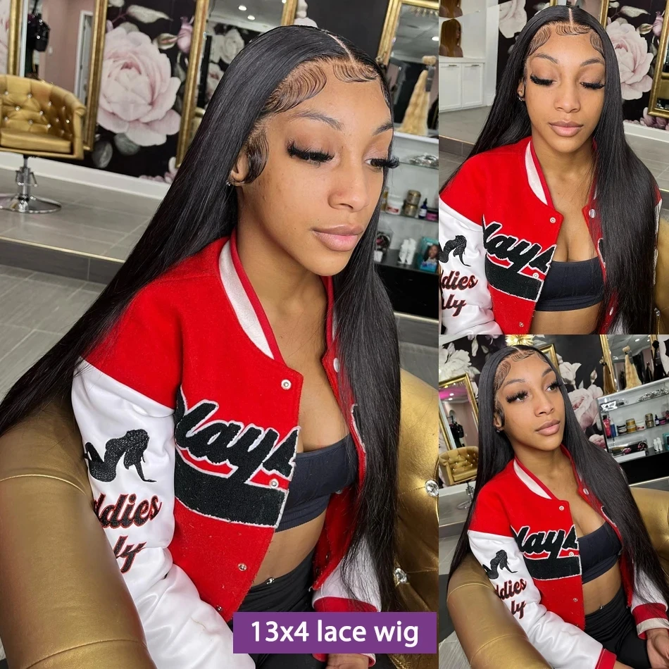 ストレート250密度生黒人毛ウィッグレースフロントHD 13x6フロント40インチ編み込みハーフブラジリアンプレプラッキングカット