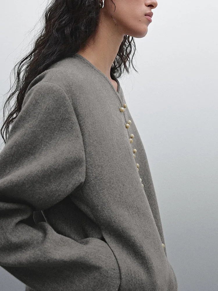 

Spring New Arrival Women's High-End ey Brown ort V-Ne Woolen Coat Commute Sle Long Sve Regular Length Outerwear