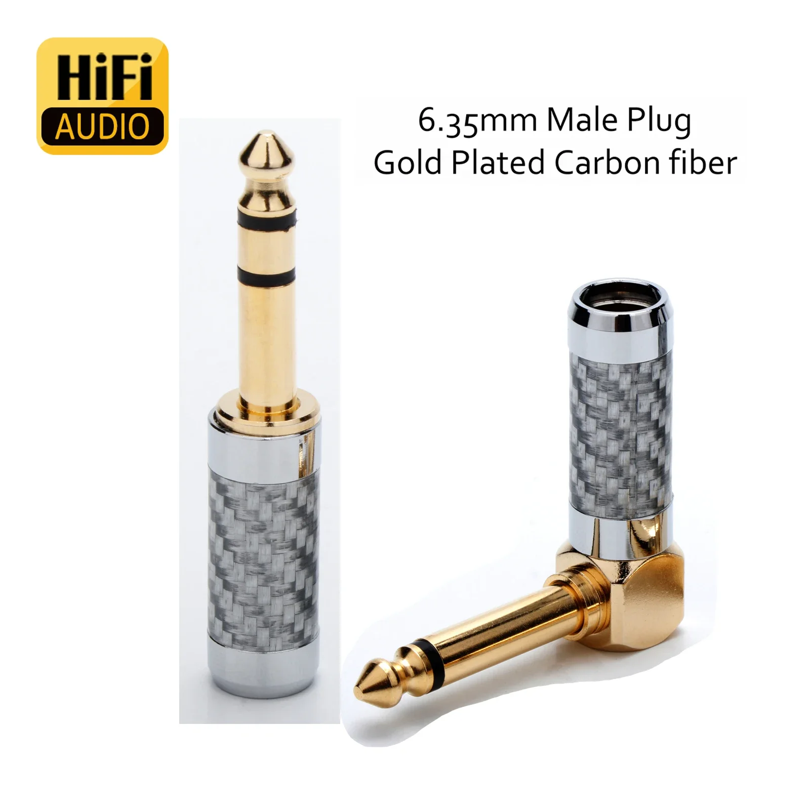 HiFi 6.35mm Earphone Connector 90Degree Carbon Fiber Gold-plated Stereo Jack 6.35MM MonoConnector for Microphone Adapter Cable