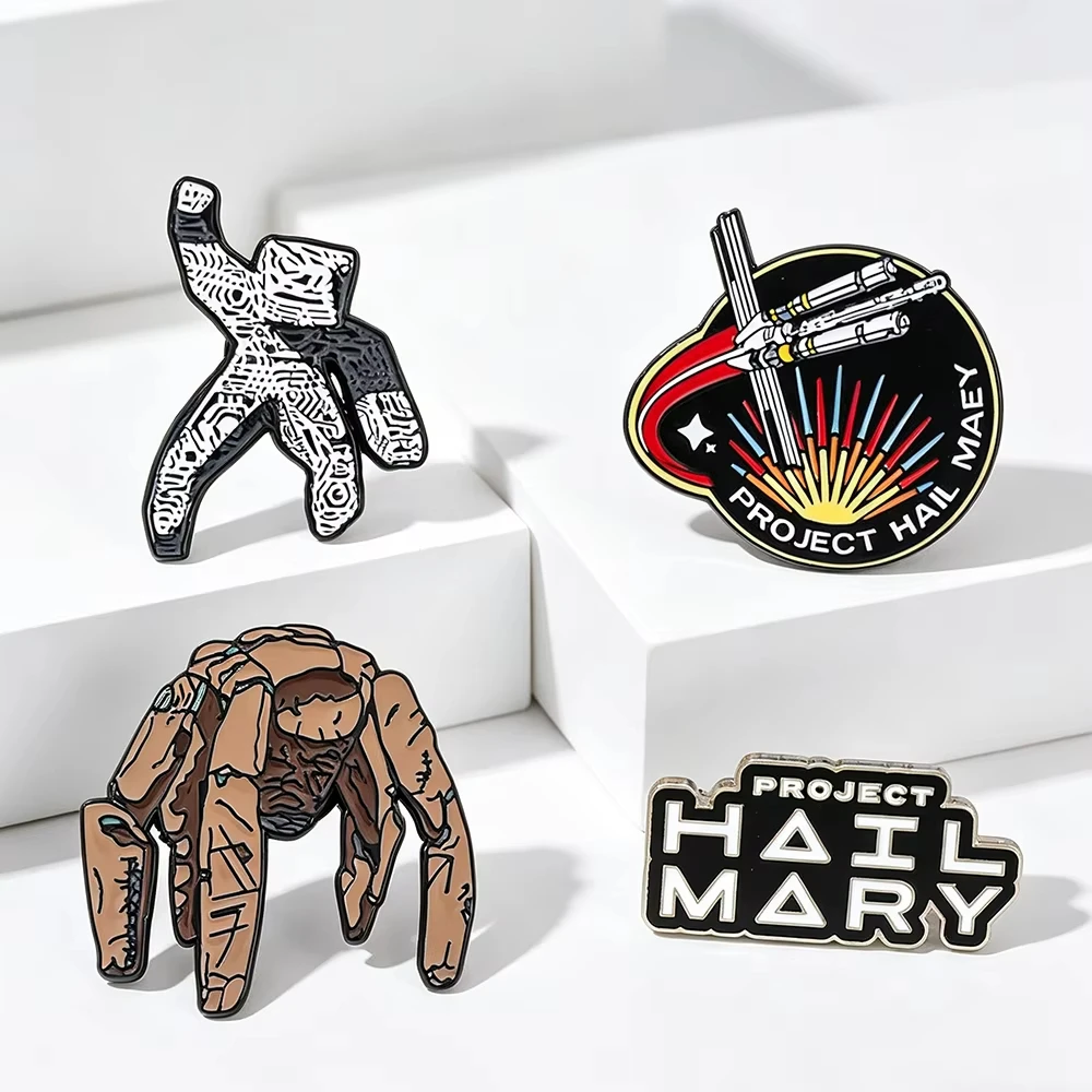 4pcs Project Hail Mary Enamel Pin Set Sci-Fi Book And Movie Fan Collectible Badges Featuring Rocky And Grace's Sculpture