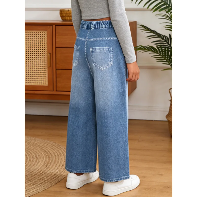 2026 Children's Trendy Cool Graffiti Slogan Imitation Jeans Children's Street Style Girls' Trendy Style Long Pants