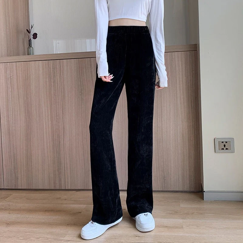 

Spring And Autumn Thin Chenille Wide Leg Pants Women's High Waist Elastic Original Vertical Slipping Casual Straight Trousers