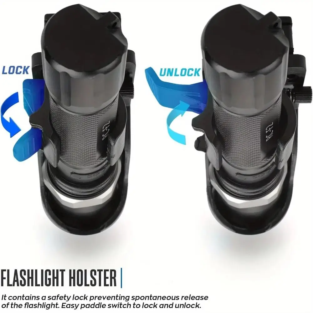 360° Rotating Rotating Flashlight Holder Quick Unplug with Lever Side Lock Flashlight Belt Holder Portable Unbreakable