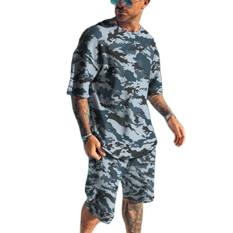 Summer 2024 New Men\'s Tracksuits 3D Printed T-shirt Set Camouflage Pattern Sportswear Short Sleeve Shorts Fashion Street Clothes