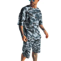 Summer 2024 New Men's Tracksuits 3D Printed T-shirt Set Camouflage Pattern Sportswear Short Sleeve Shorts Fashion Street Clothes