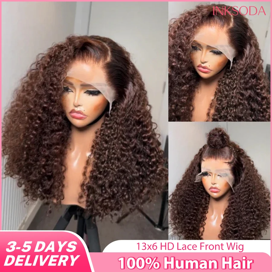 

Глубокая волна 13x6 HD Парики из натуральных волос на кружеве Шоколадно-коричневого цвета Парик фронтальной части шнурка для женщин Вьющиеся парики Бесклеевая волна воды