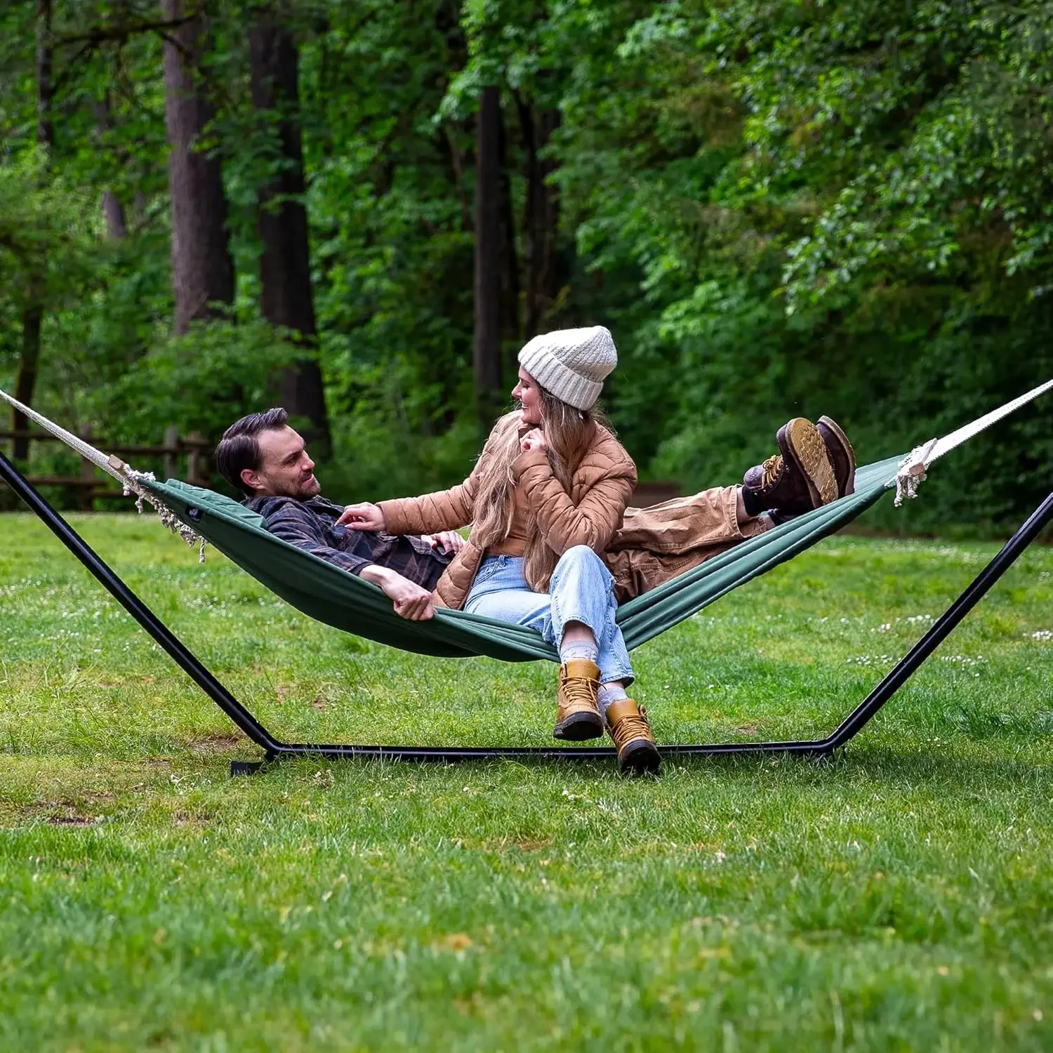 Hammocks Extra Large Double Hammock with 12 ft Stand, 475lbs Capacity, Outdoor Portable Hammock with Hardwood Spreader Bar, Extr