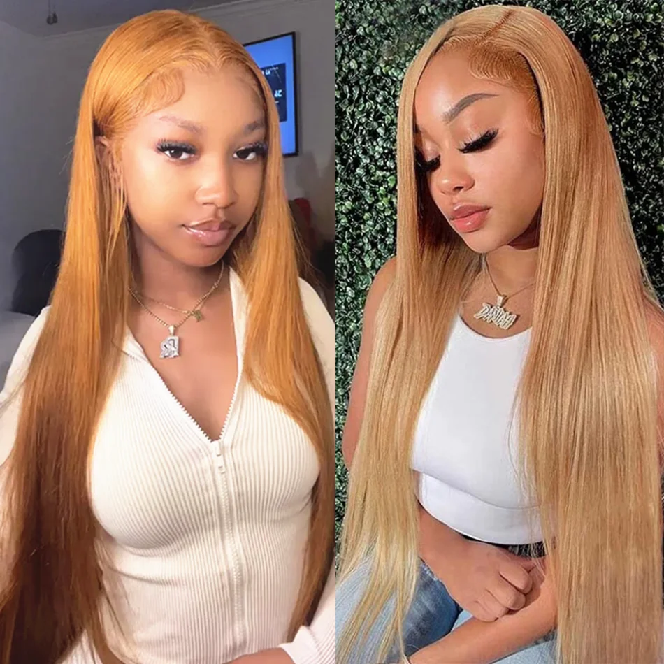 #27 Honey Blonde Wig Human Hair 13x6 Hd Lace Frontal Wig 200 Density 13x4 Hd Transparent Pre Plucked Straight Human Hair Wigs