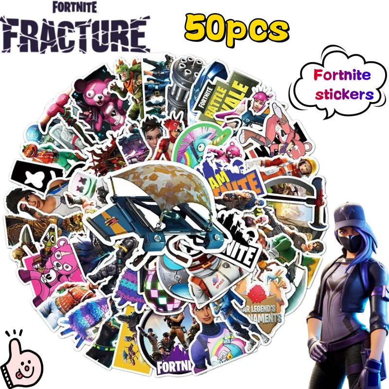 

50 наклеек Fortnite с высококачественными мультяшными аниме-принтами, креативные персонализированные наклейки для чехлов для телефонов и украшения рабочего стола своими руками.