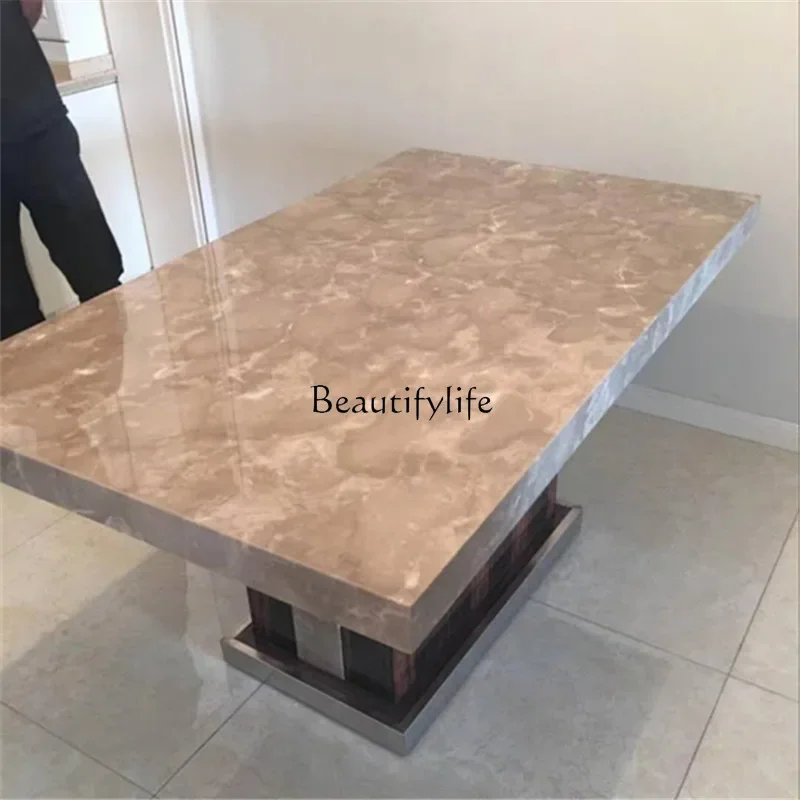 LJY*Marble travertine red rectangular dining table ebony natural stone