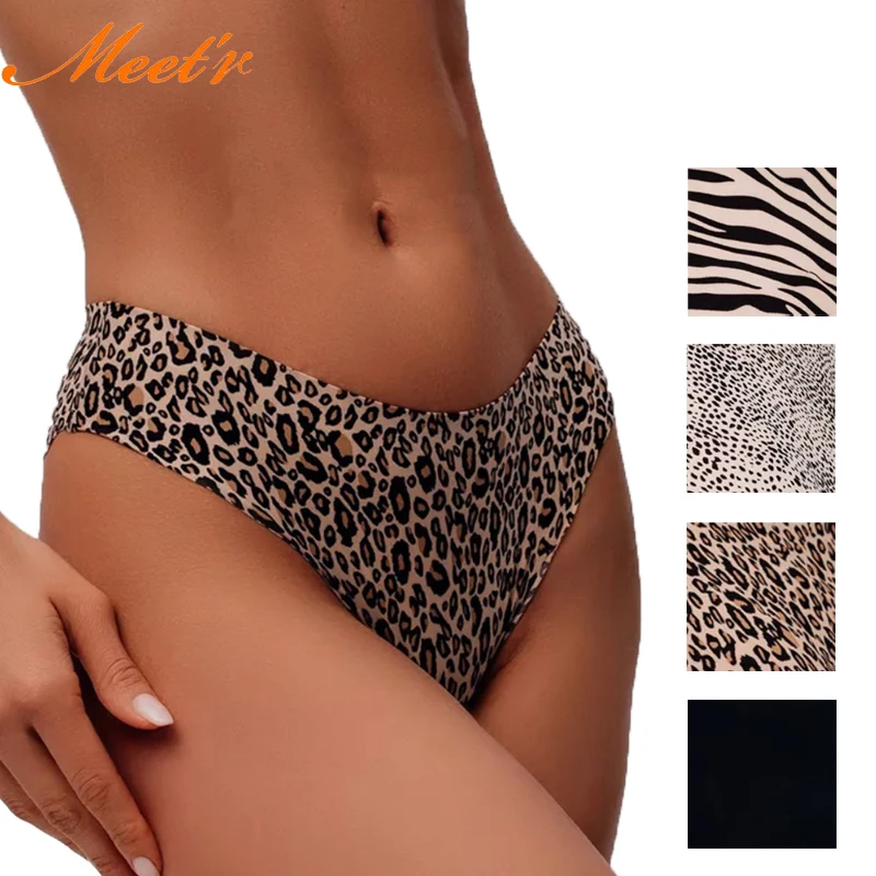 Meet'r Sexy Ice Silk Damen-Unterhose mit hoher Taille, spurlos, Sport, Yoga, Dessous, Leoparden-Versuchung, Hüftlifting-Höschen