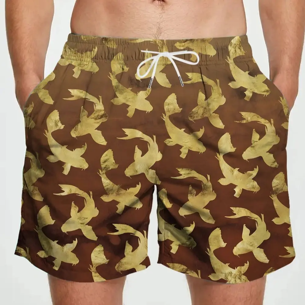 

Summer Men's Beach Pants Gym Basketball Long Distance Shorts Swimming Trunks Quick-drying Casual Printed Shorts with Pockets