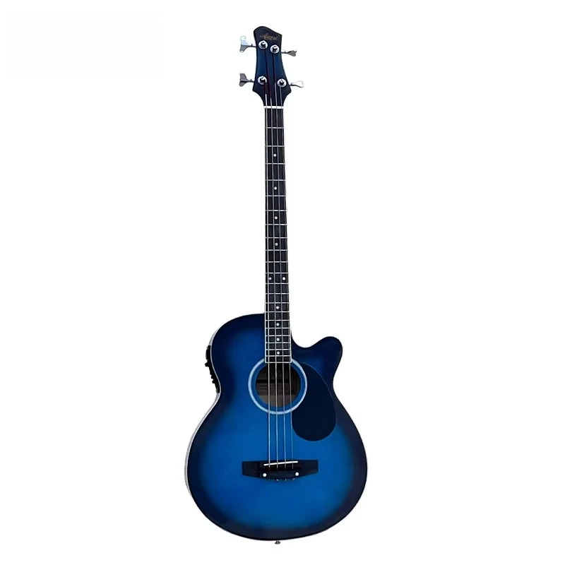 Blue gloss 4-string original sounding bass guitar with pickup low-priced instrument