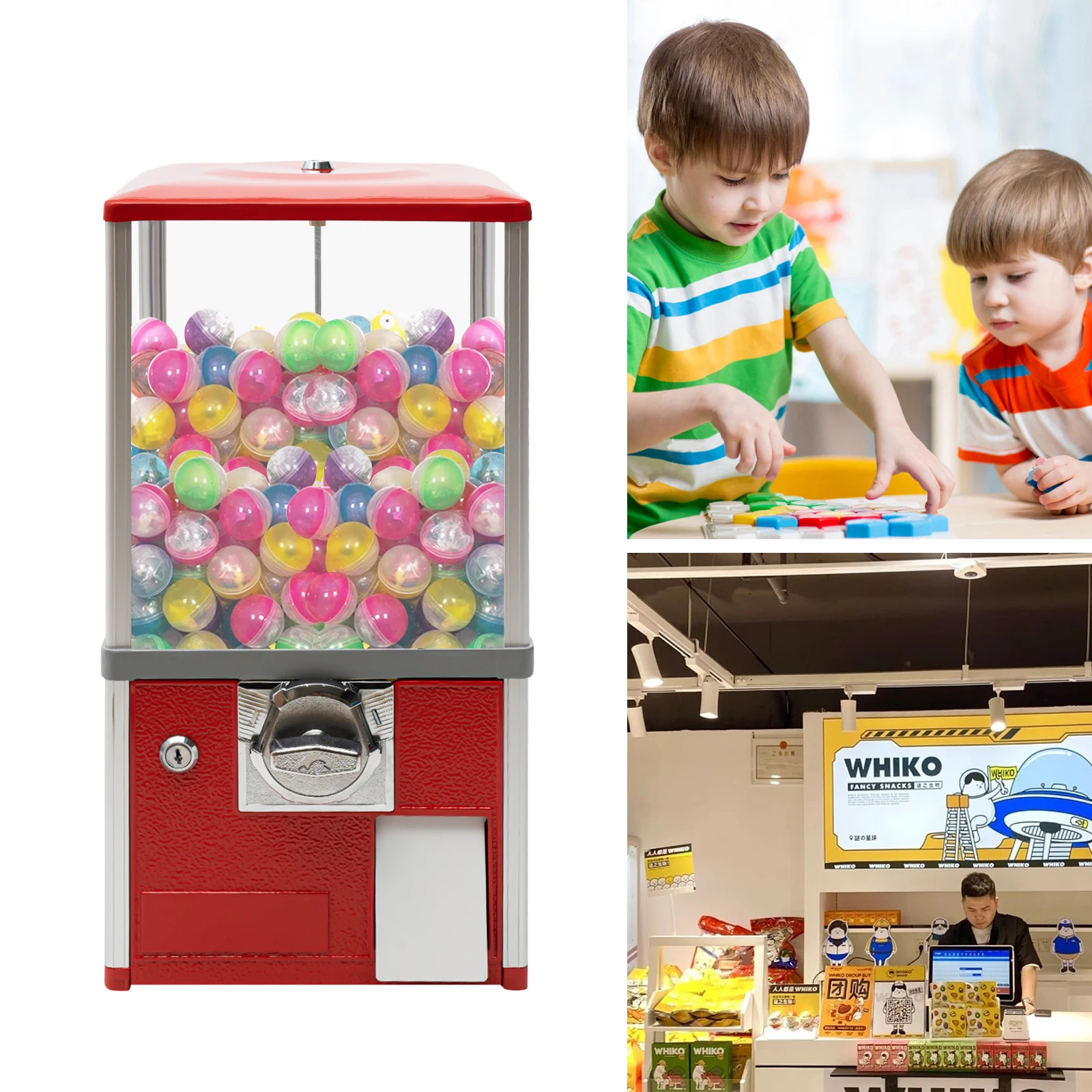 

Red Vending Machine for 1.77-1.97in Balls 200pcs Capacity Coin Operated Lockable for Game Store Retail Amusement Park