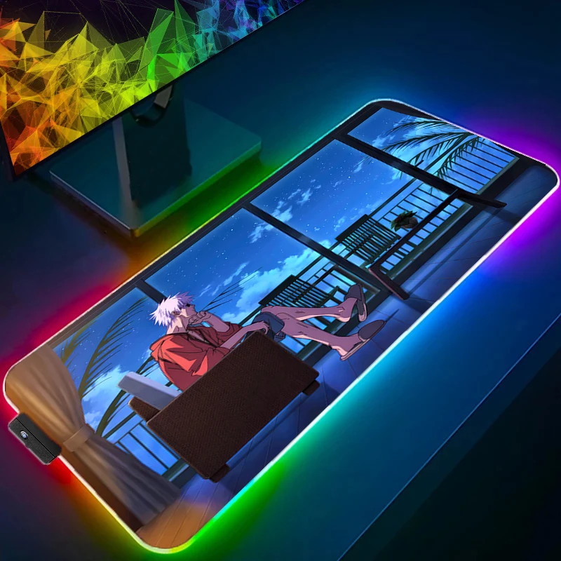 RGB Mouse Pad J-jujutsu Kaisen Lockedge Large Gaming Accessories Computer Gamer Keyboard LED Mouse Mat Desk Mousepad