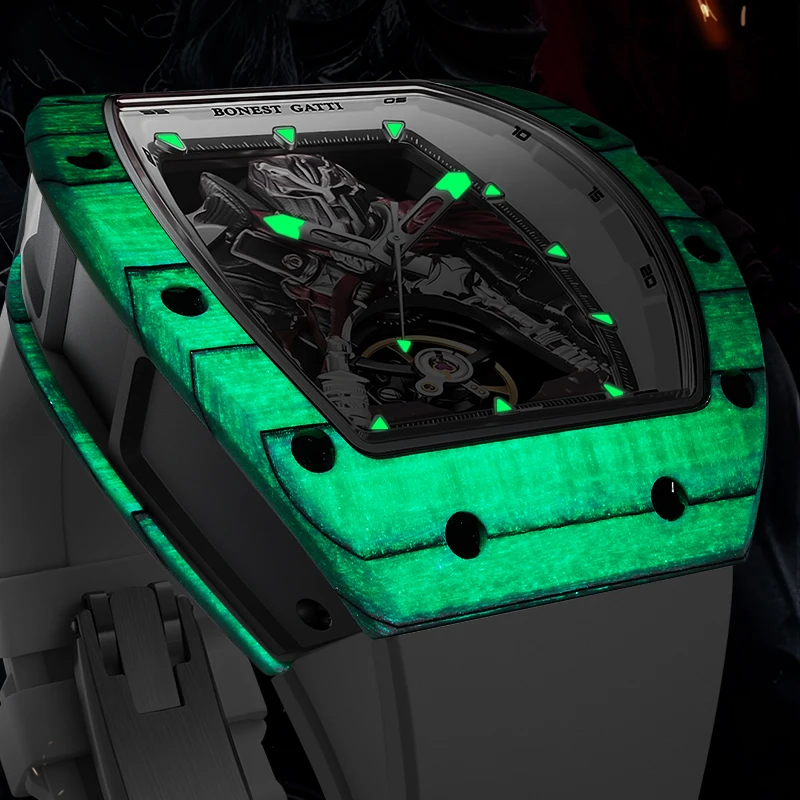BONEST GATTI Automatyczny Zegarek Mechaniczny z Włókna Węglowego dla Mężczyzn Wodoodporny Szkielet Męskie Zegarki Top Marka Luksusowe Zegarki na Rękę 2025