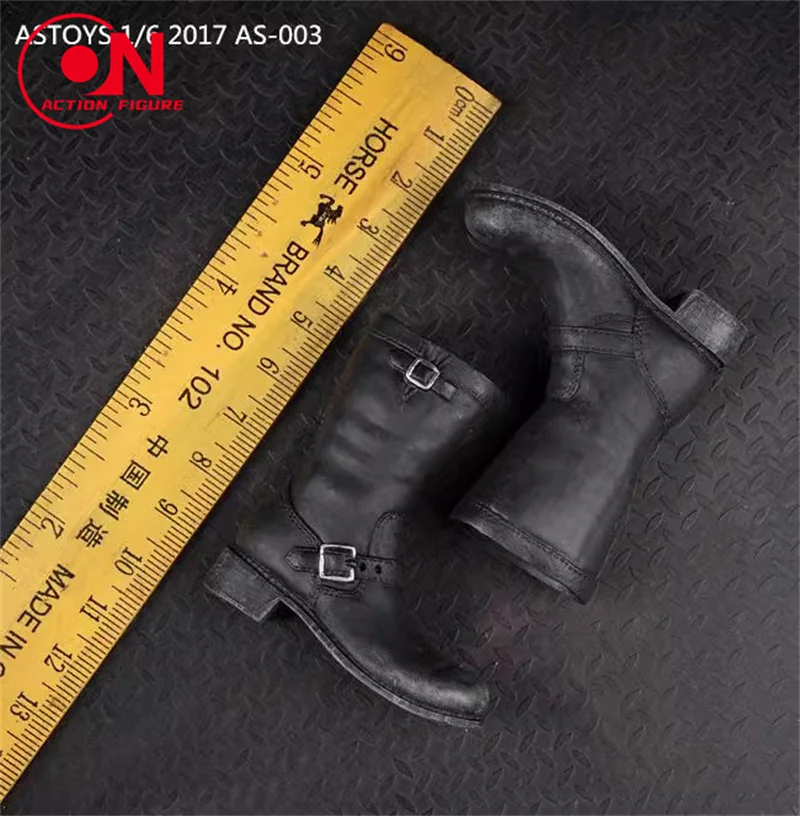 In Stock ASTOYS 1/6 Arnold T800 Old Combat Boots Soldier Black Shoes Solid Model for 12'' Male Action Figure Body Dolls