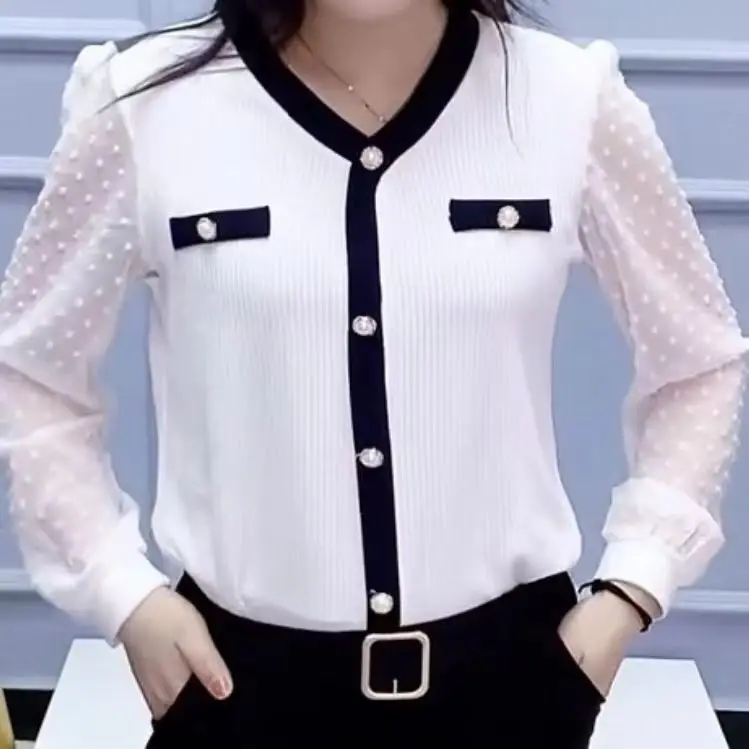 

Новая модная универсальная кружевная нижняя рубашка контрастных цветов Женская блузка