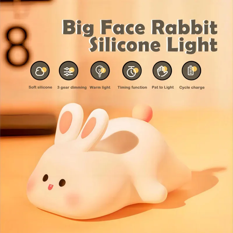 Popular Kawaii Rabbit Touch Night Light Timing Charging Portable Home Children's Room Cute Animal Decoration Festival Fun Gifts