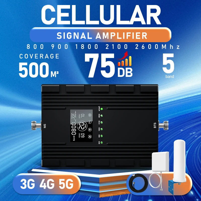 Lintratek 5 Band Cellular Amplifier B20 800 900 1800 2100 B7 2600 MHz Signal Repeater LTE GSM 3G 4G 5G Cellular signal amplifier