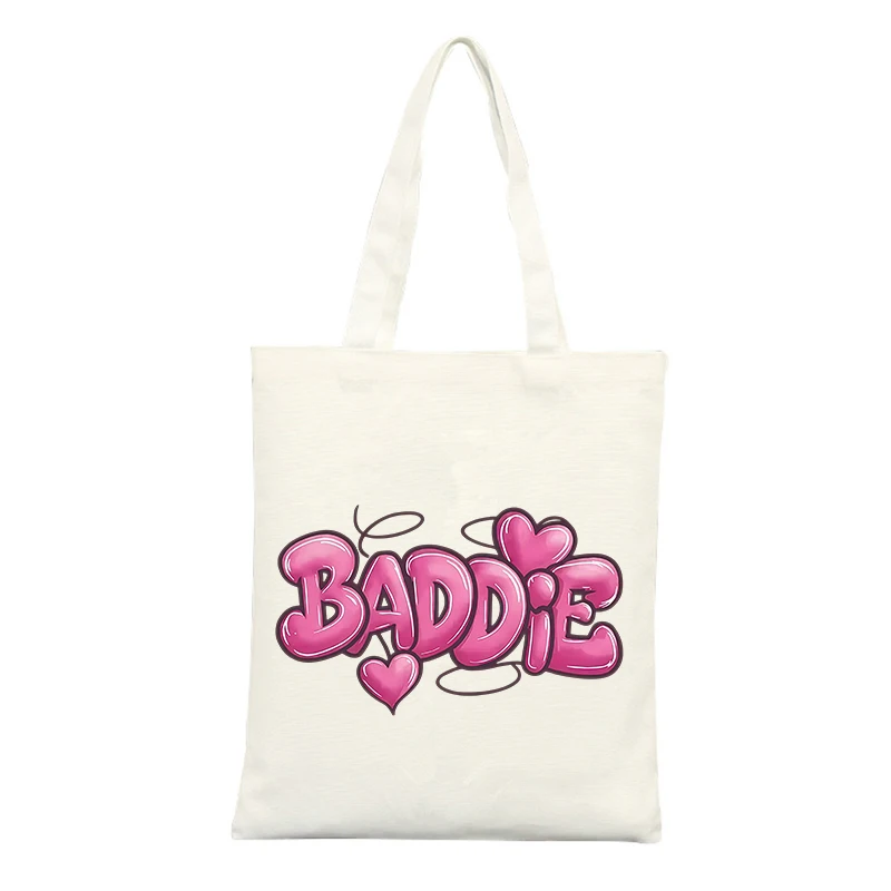 Canvas Tote Bag with Heart and Letter Print, Trendy Casual Style for Daily Shopping and Outings