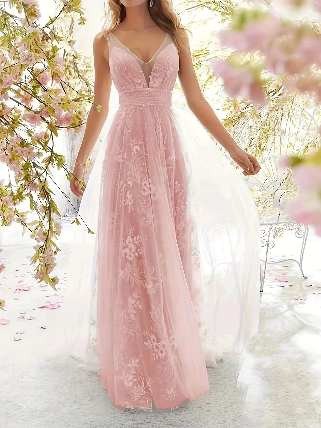 2023 New Wedding Dress Fashionable Elegant Flowering, Sexy V-neck Sleeveless, Various Colors Printed Lace Wedding Dress