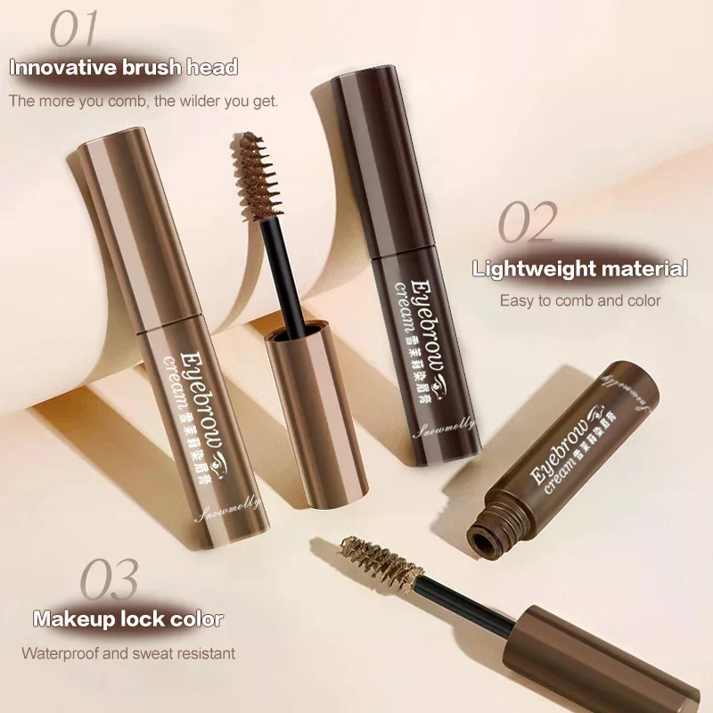 3가지 색상 눈썹 틴트 방수 오래 지속되는 액체 강화제 염료 눈썹 젤 크림 브라운 내추럴 마스카라 틴트 메이크업 화장품